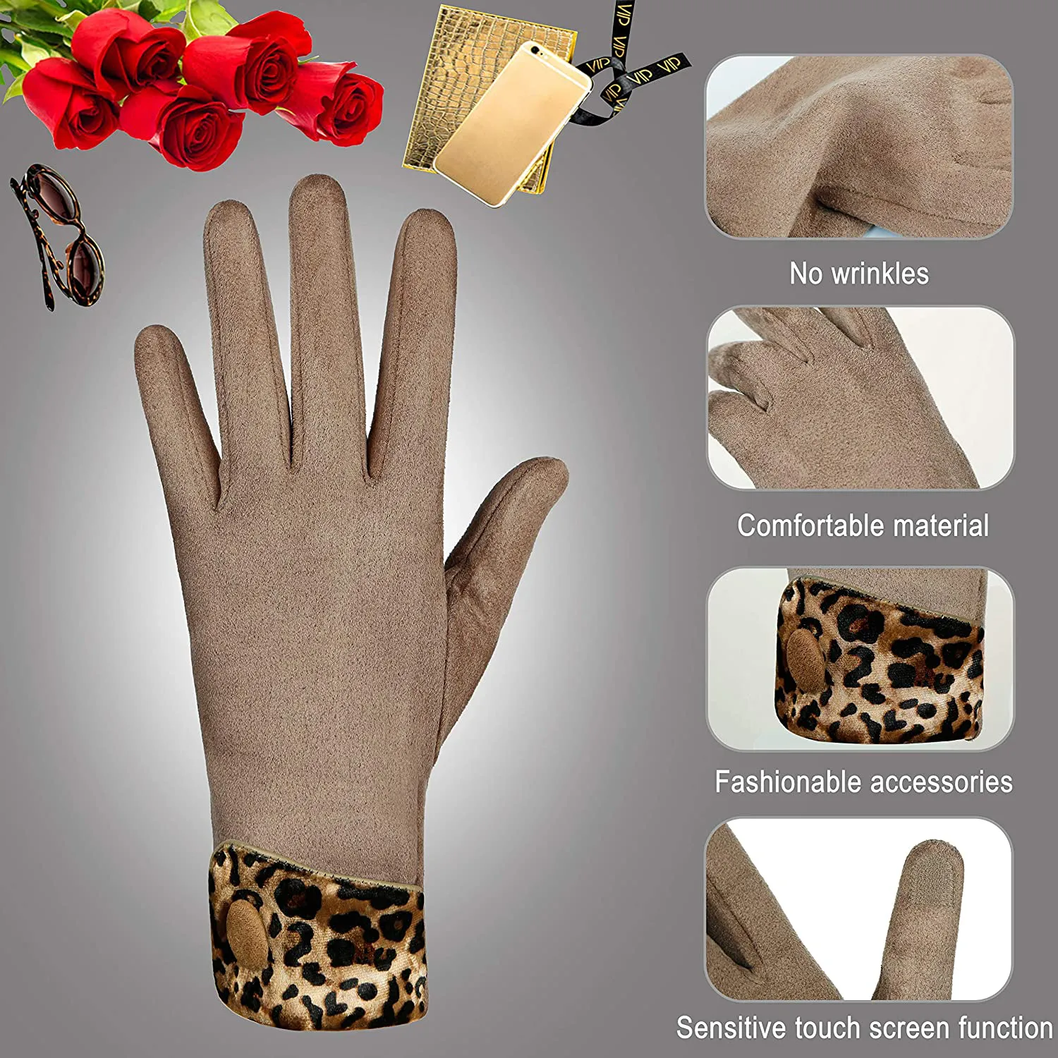 Achiou Women Winter Touchscreen Gloves Soft Comfortable Thermal Elastic Stretch Texting Glove for Traveling, Running,Shopping