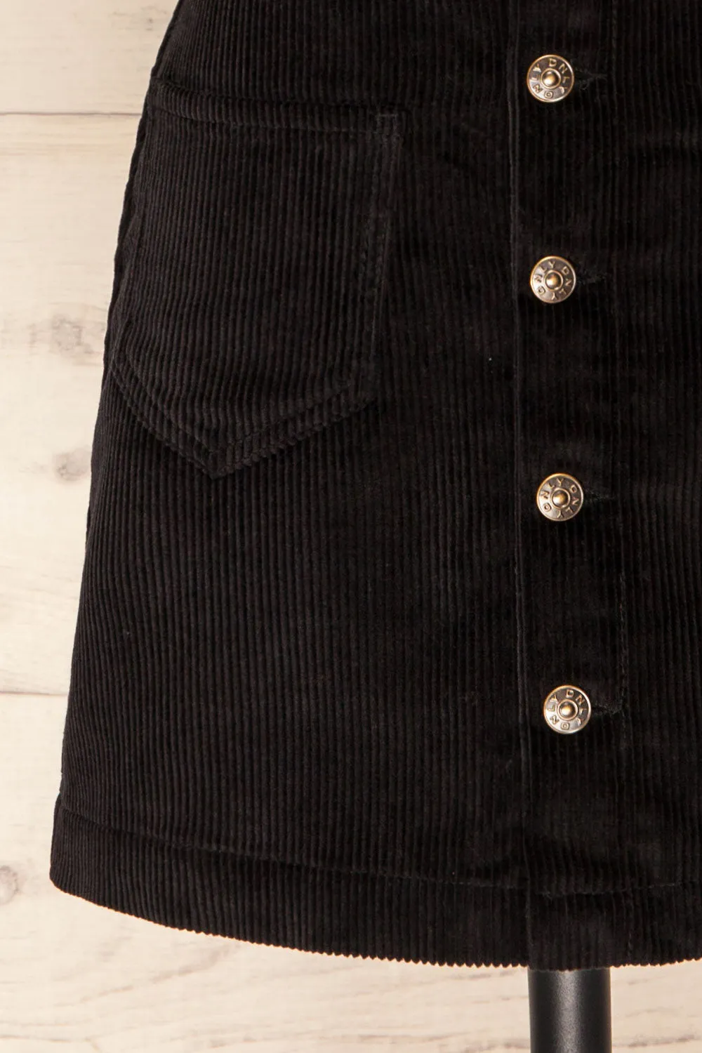 Acy Black | Short Corduroy Skirt w/ Buttons