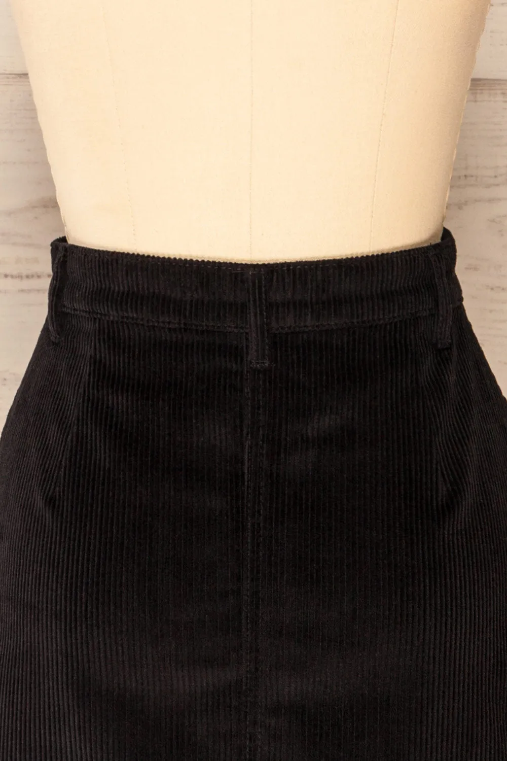 Acy Black | Short Corduroy Skirt w/ Buttons