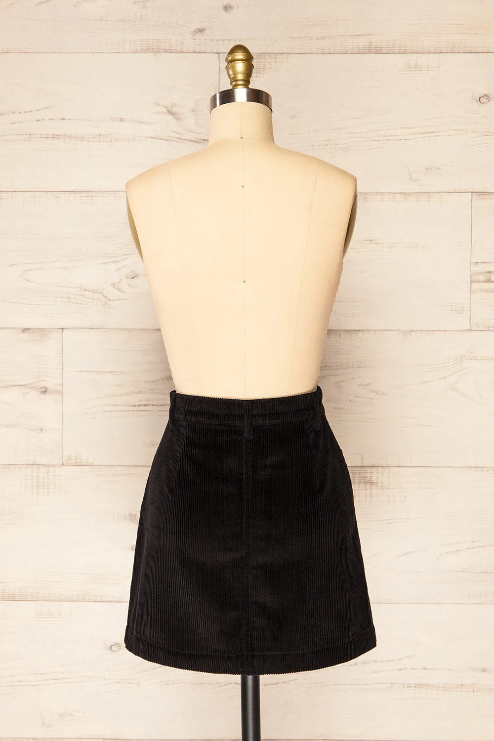 Acy Black | Short Corduroy Skirt w/ Buttons