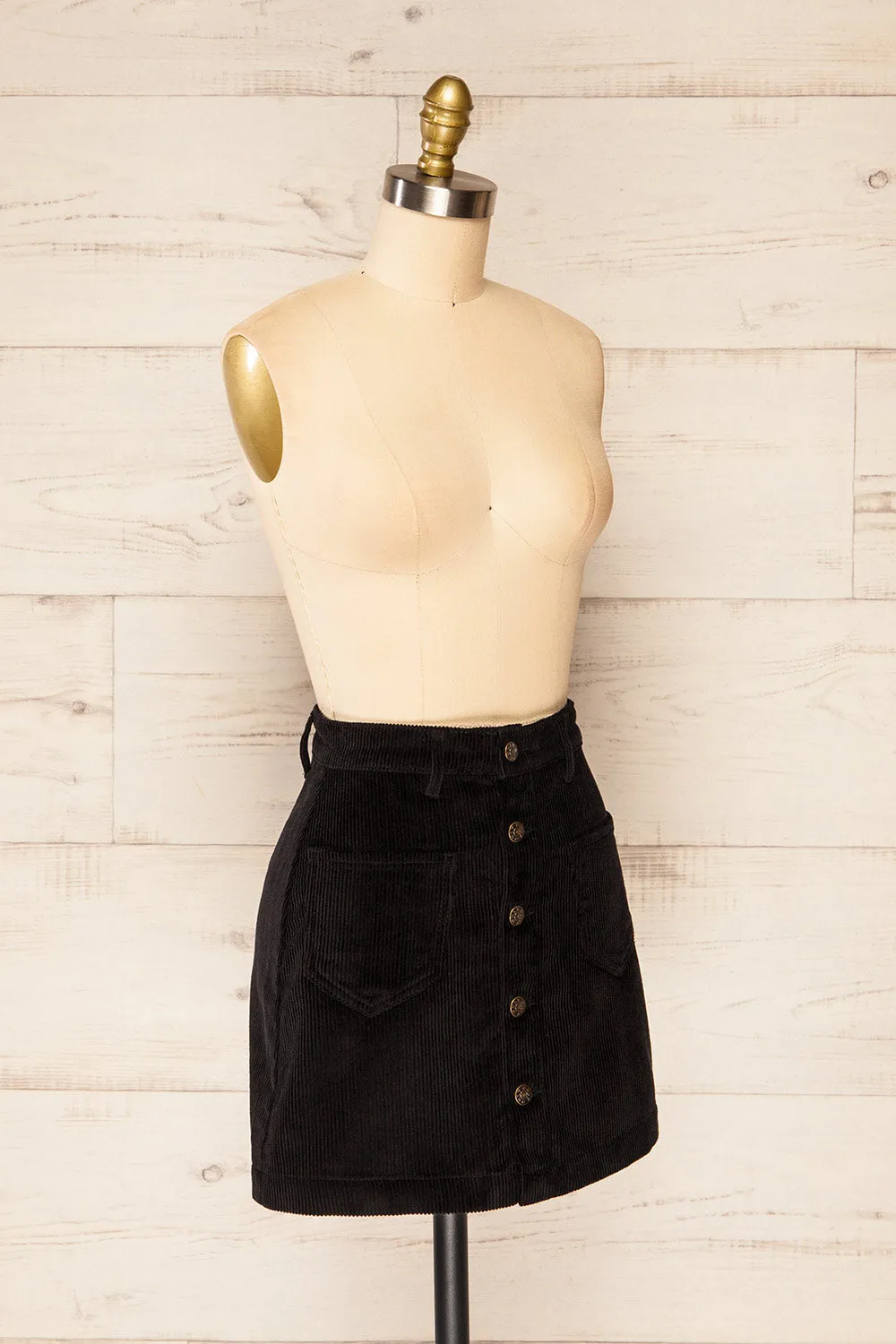 Acy Black | Short Corduroy Skirt w/ Buttons