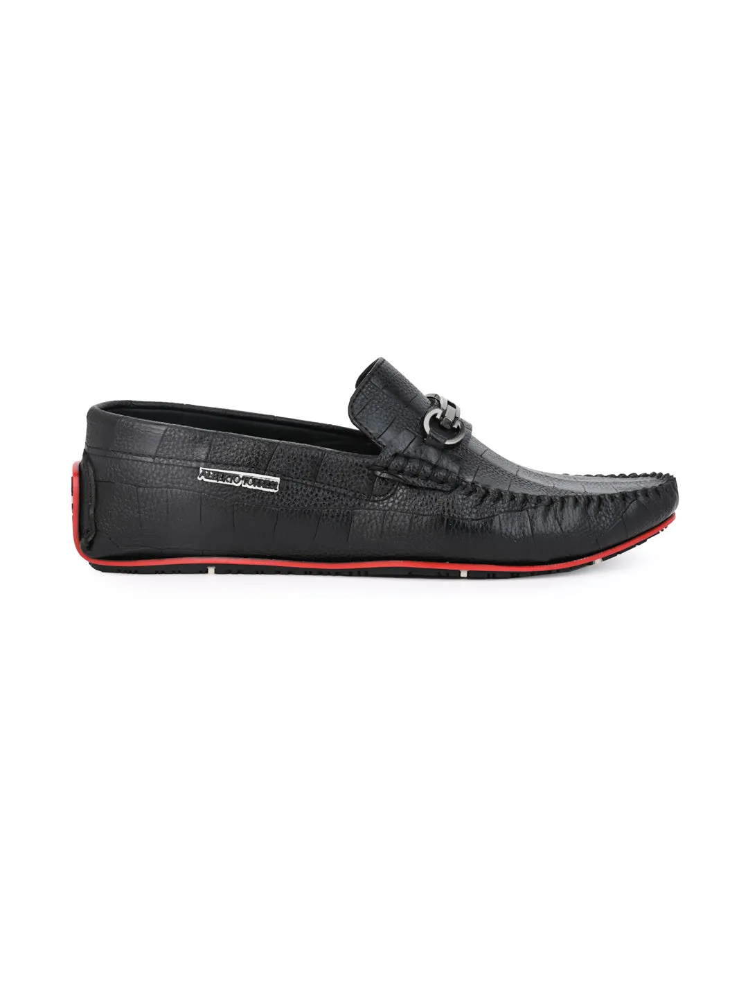 Alberto Torresi Black Round Toe Loafers With Metal Accent
