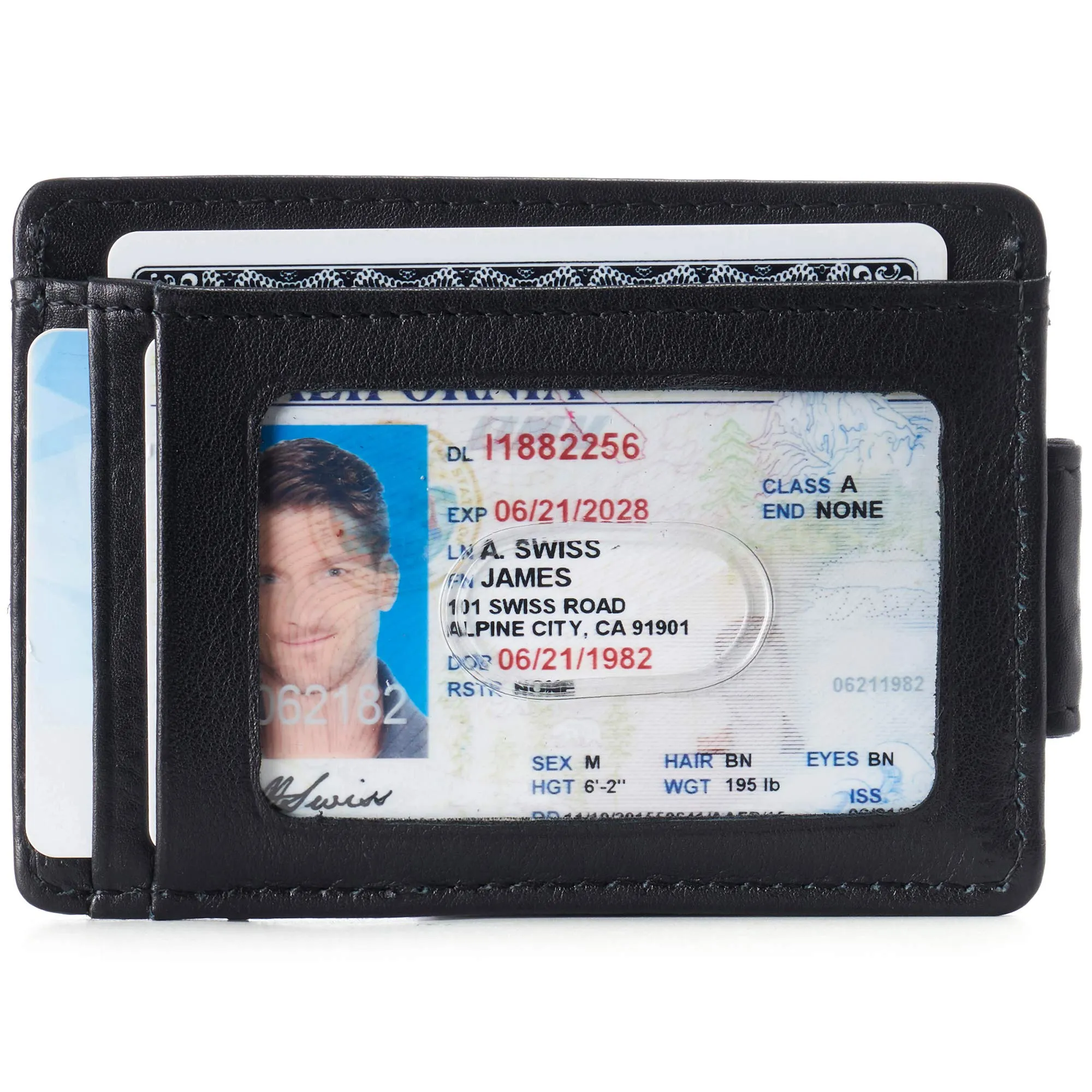Alpine Swiss Harper Mens RFID Slim Money Clip Front Pocket Wallet Minimalist Leather ID Card Holder One Size Black