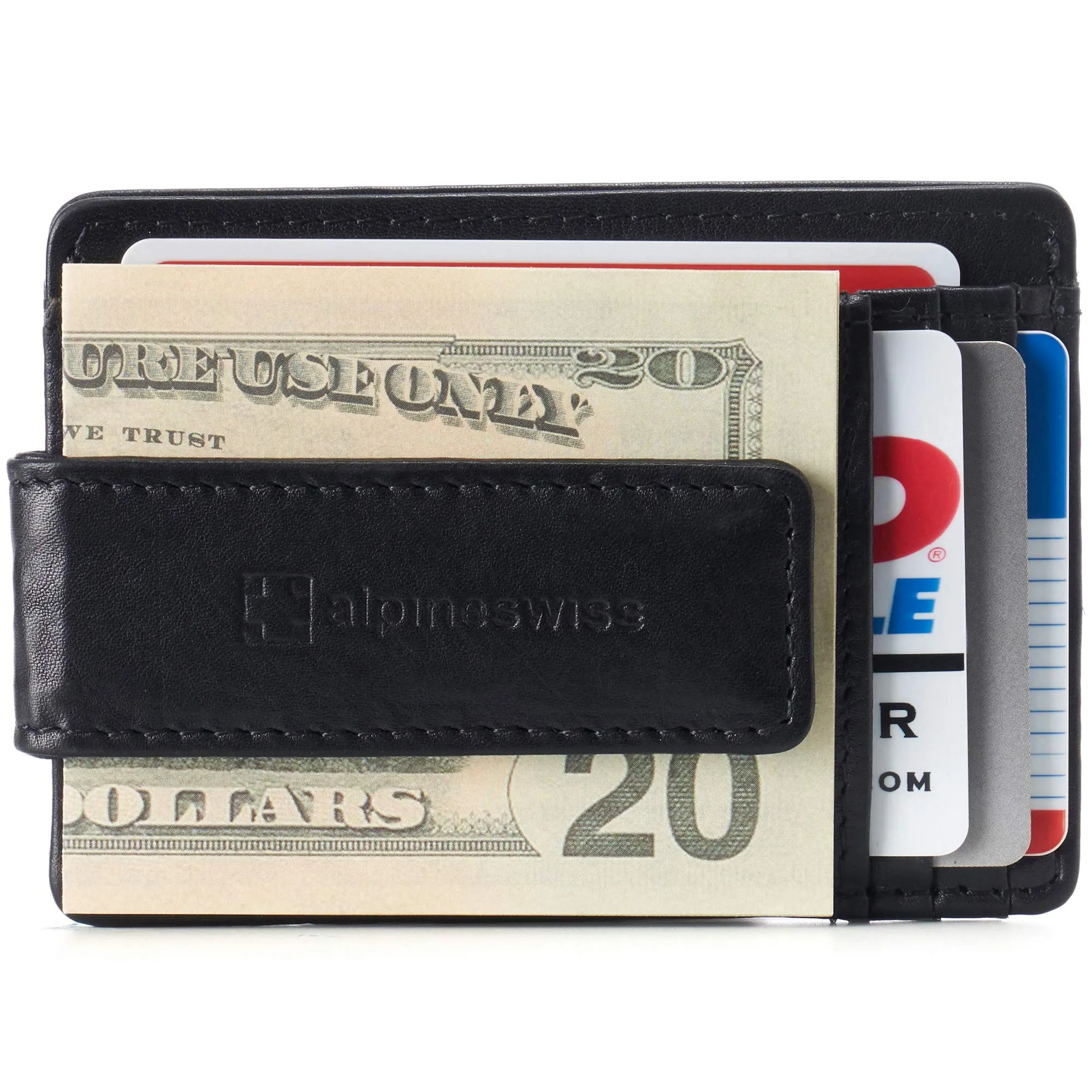 Alpine Swiss Harper Mens RFID Slim Money Clip Front Pocket Wallet Minimalist Leather ID Card Holder One Size Black