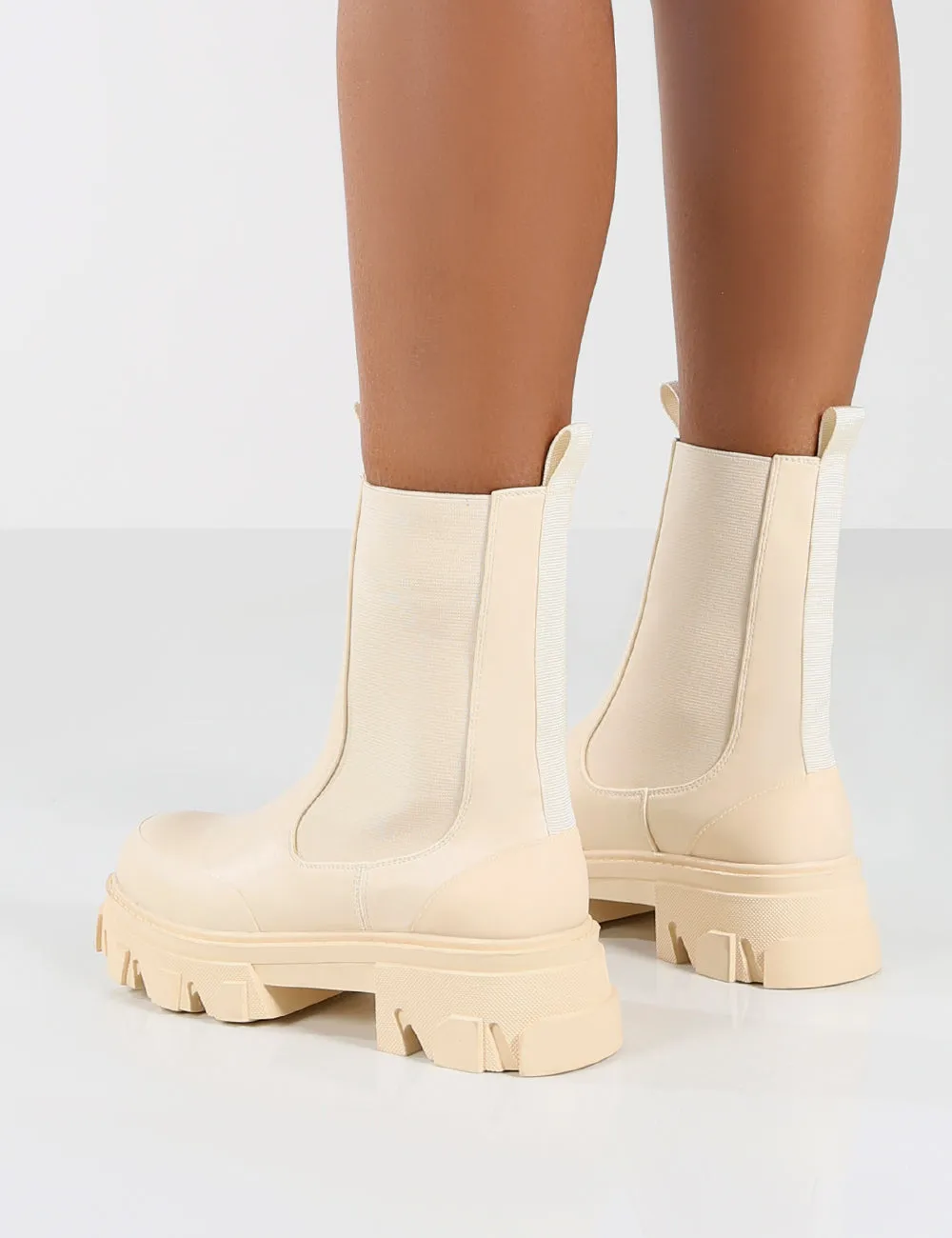 Amber x Public Desire Wonder Cream PU Pocket Chunky Sole Ankle Boot