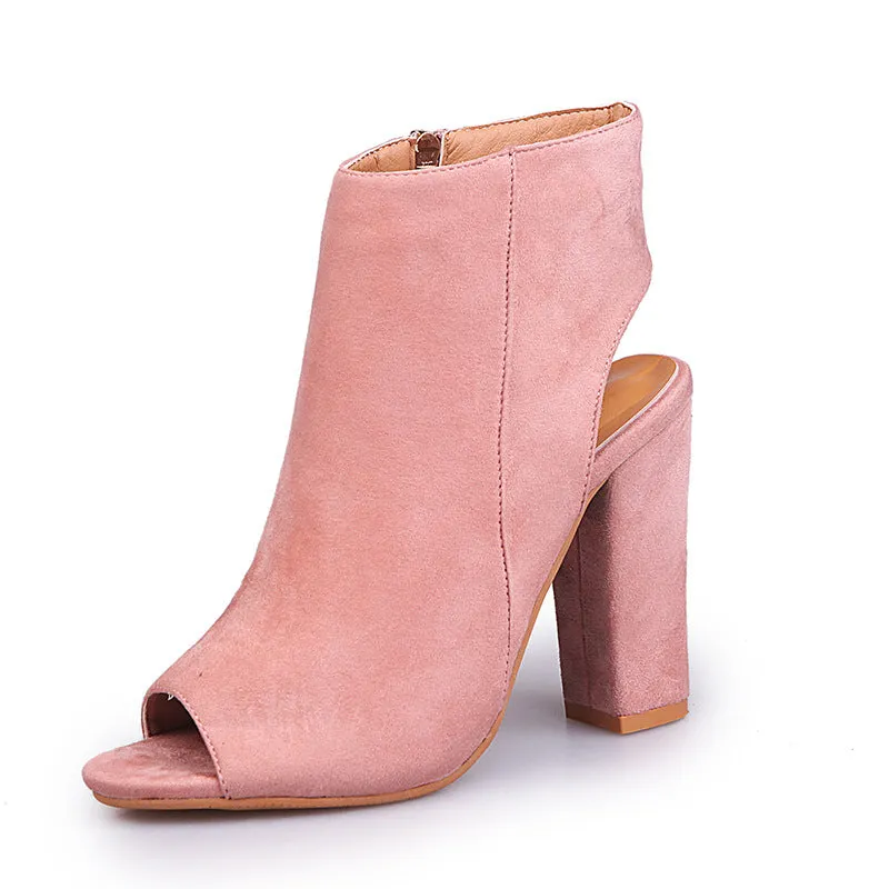Ankle Strap Suede Chunky Heel Peep-toe Short Boots Sandals