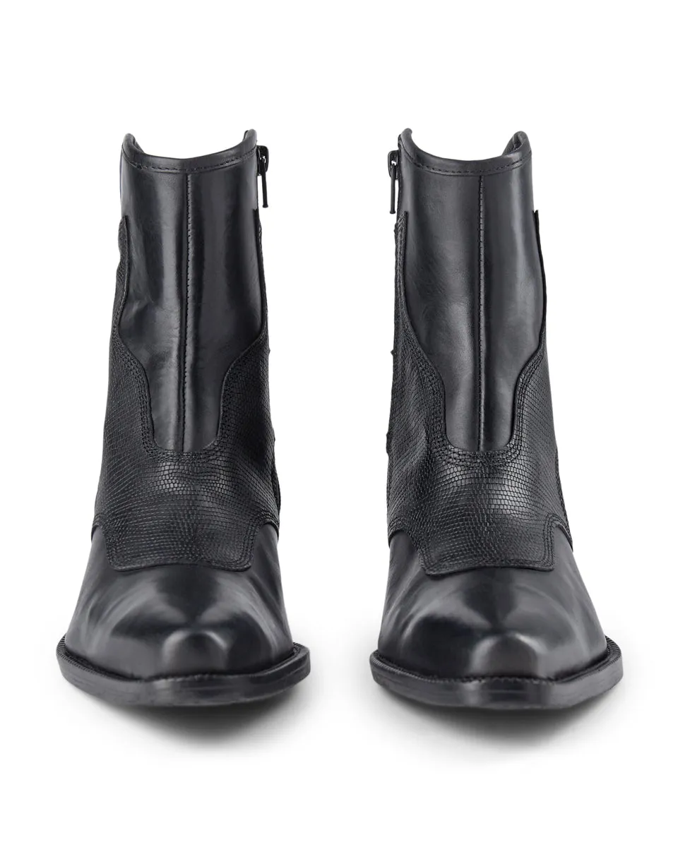 Arietta Lizard Leather Boot - BLACK