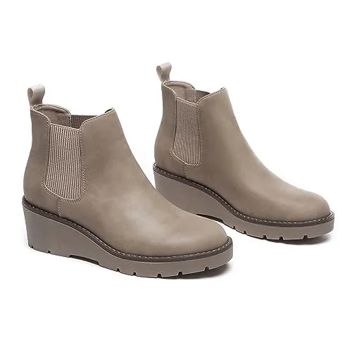 Athlefit Women's Chelsea Wedge Boots Elastic Platform Lug Sole Slip on Wedge Ankle Khaki Booties Size 11