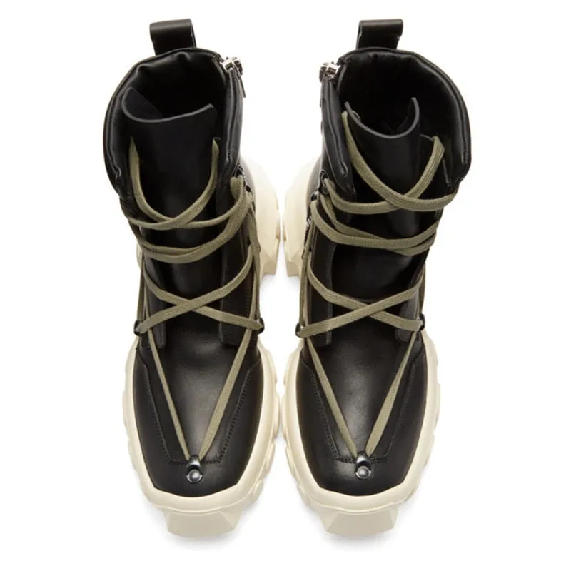 Black Solid Thick Lace-Up Boots