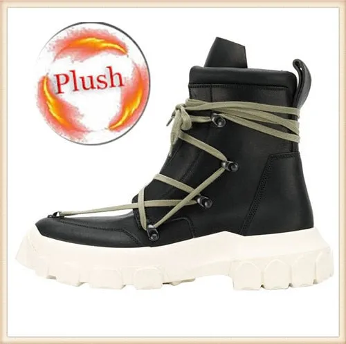 Black Solid Thick Lace-Up Boots