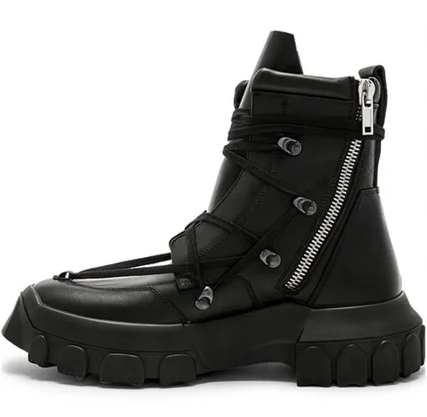 Black Solid Thick Lace-Up Boots