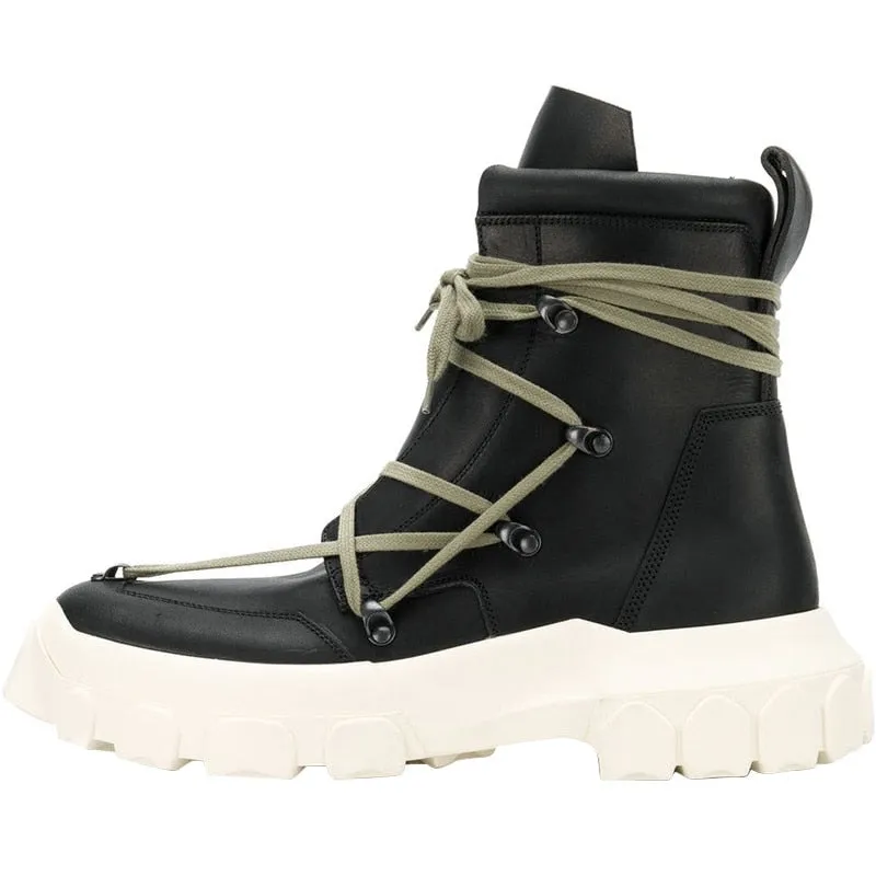 Black Solid Thick Lace-Up Boots