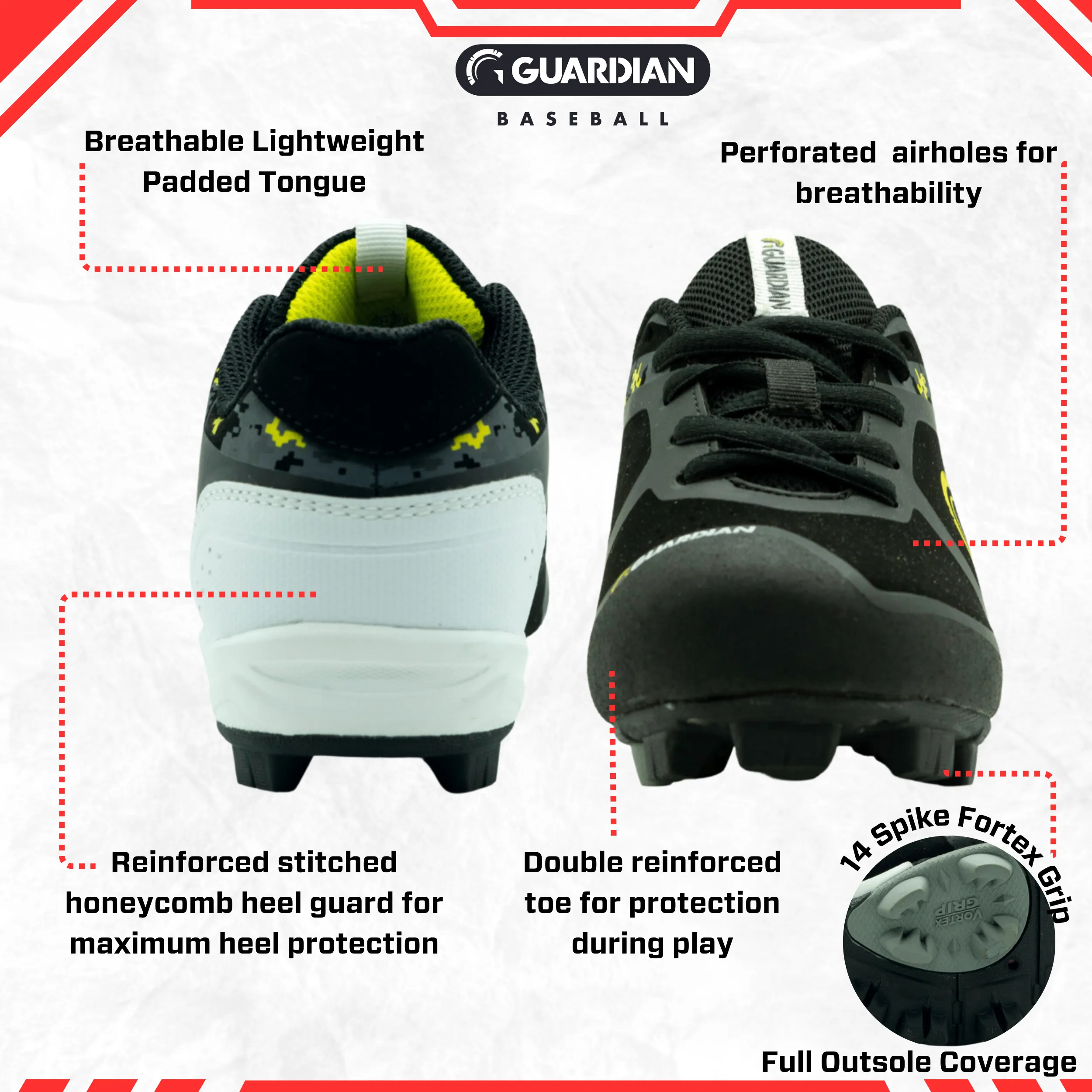 Blaze Youth Low Top Rubber Molded Baseball and Softball Cleats (Black/Yellow)