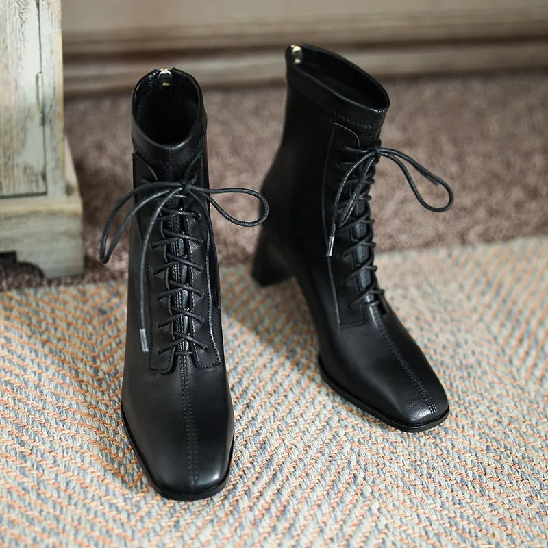 Boots - Square Toe High Heel Women Ankle Boots