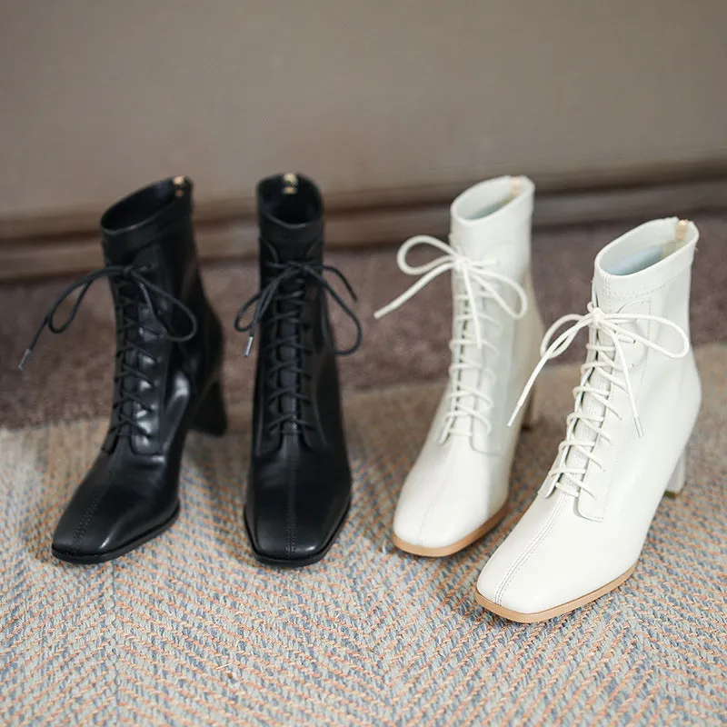 Boots - Square Toe High Heel Women Ankle Boots