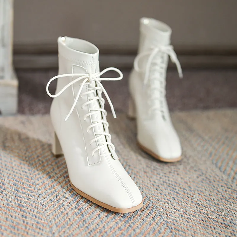 Boots - Square Toe High Heel Women Ankle Boots