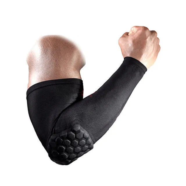 Breathable arm sleeve with honeycomb patern elbow support