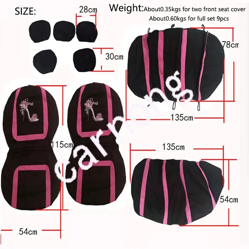 Carnong Car Seat Covers Full Set Universal Comfortable Soft Full Women Cute Dancing Shoes Paint Pink Auto Interior Accessories