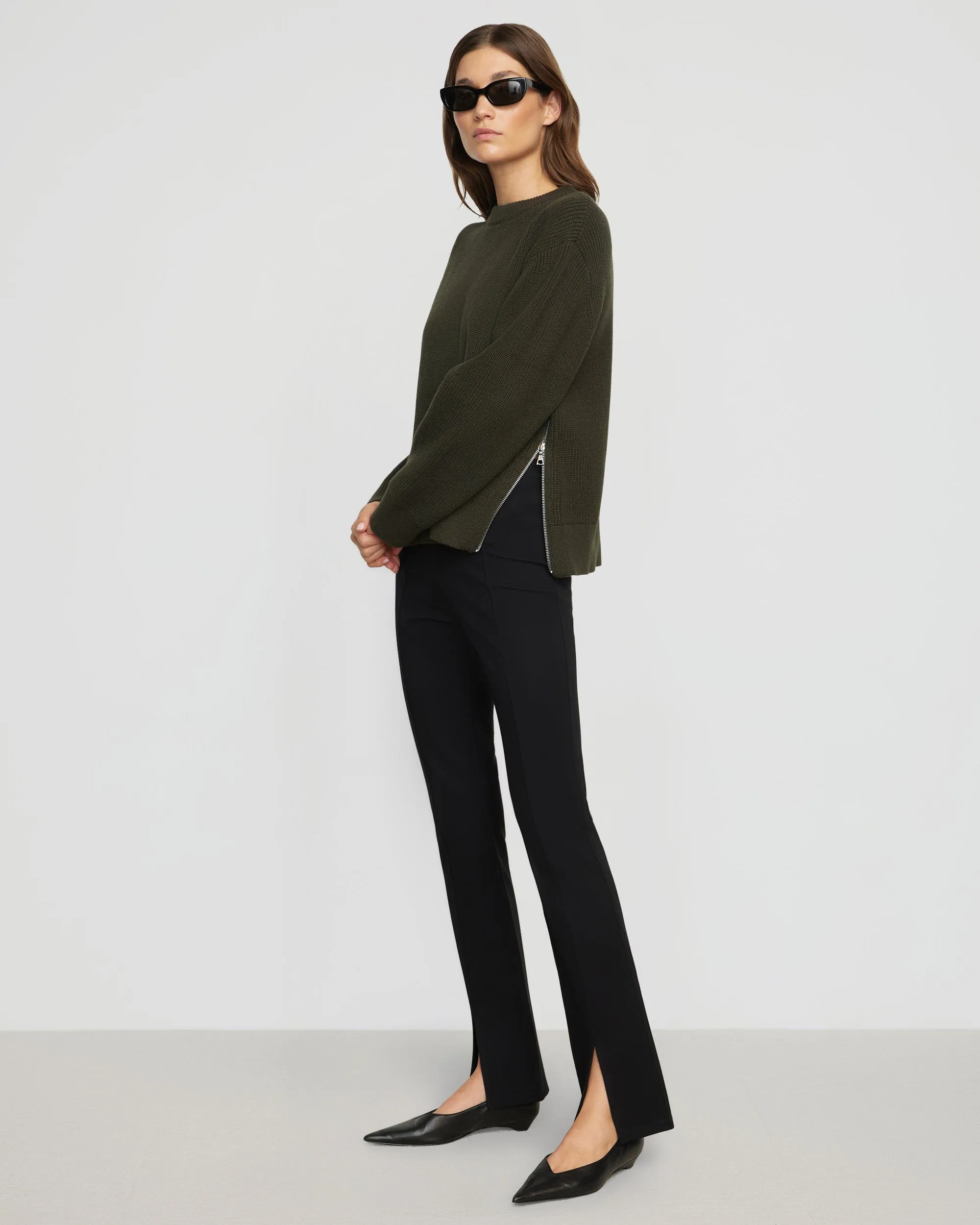 Cass Front-Split Ponte Stretch Pant
