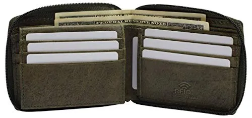 CAZORO USA Zipper Bifold Wallet For Men or Women RFID Safe Comes in a Gift Box