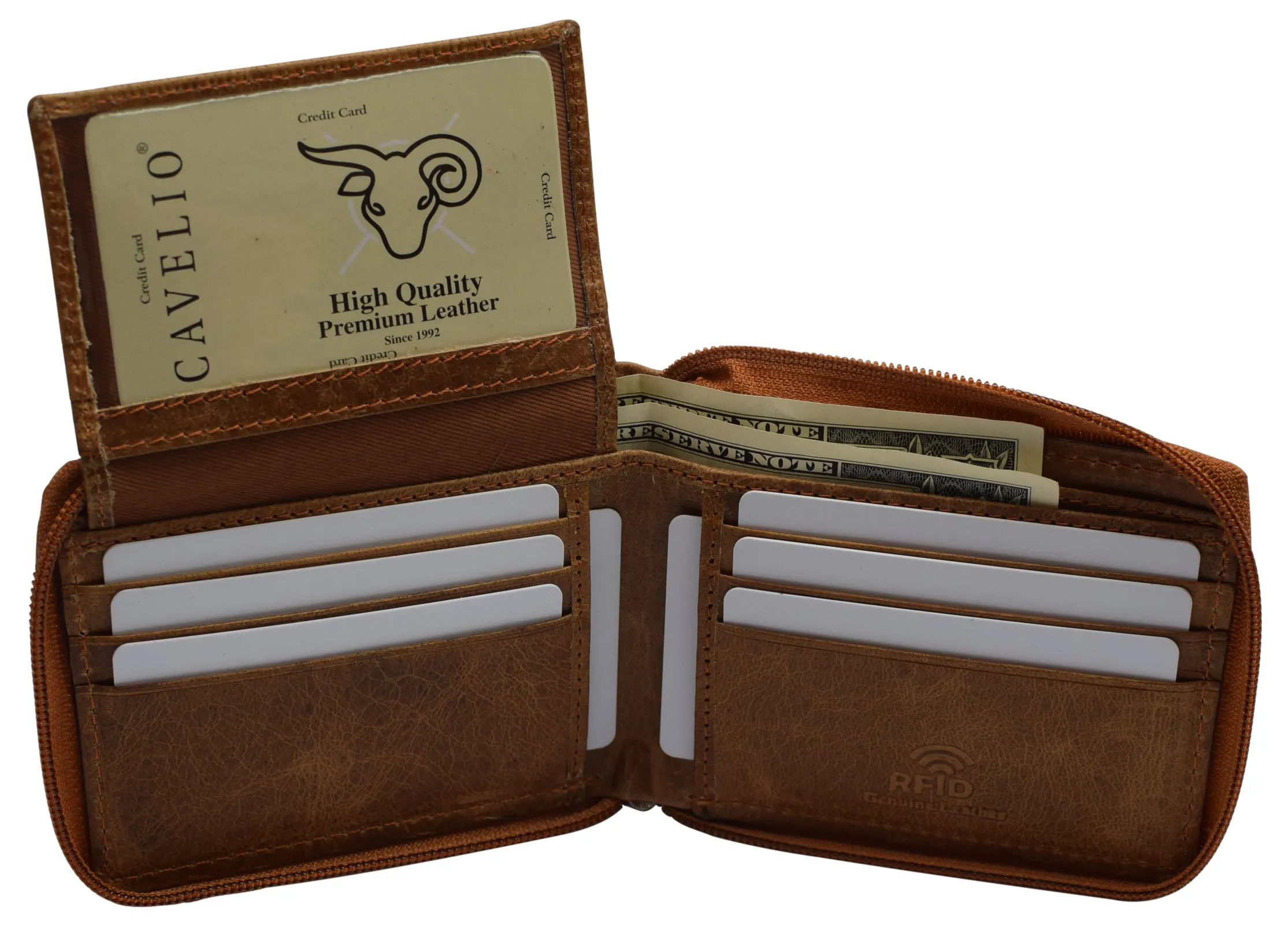 CAZORO USA Zipper Bifold Wallet For Men or Women RFID Safe Comes in a Gift Box