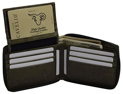 CAZORO USA Zipper Bifold Wallet For Men or Women RFID Safe Comes in a Gift Box