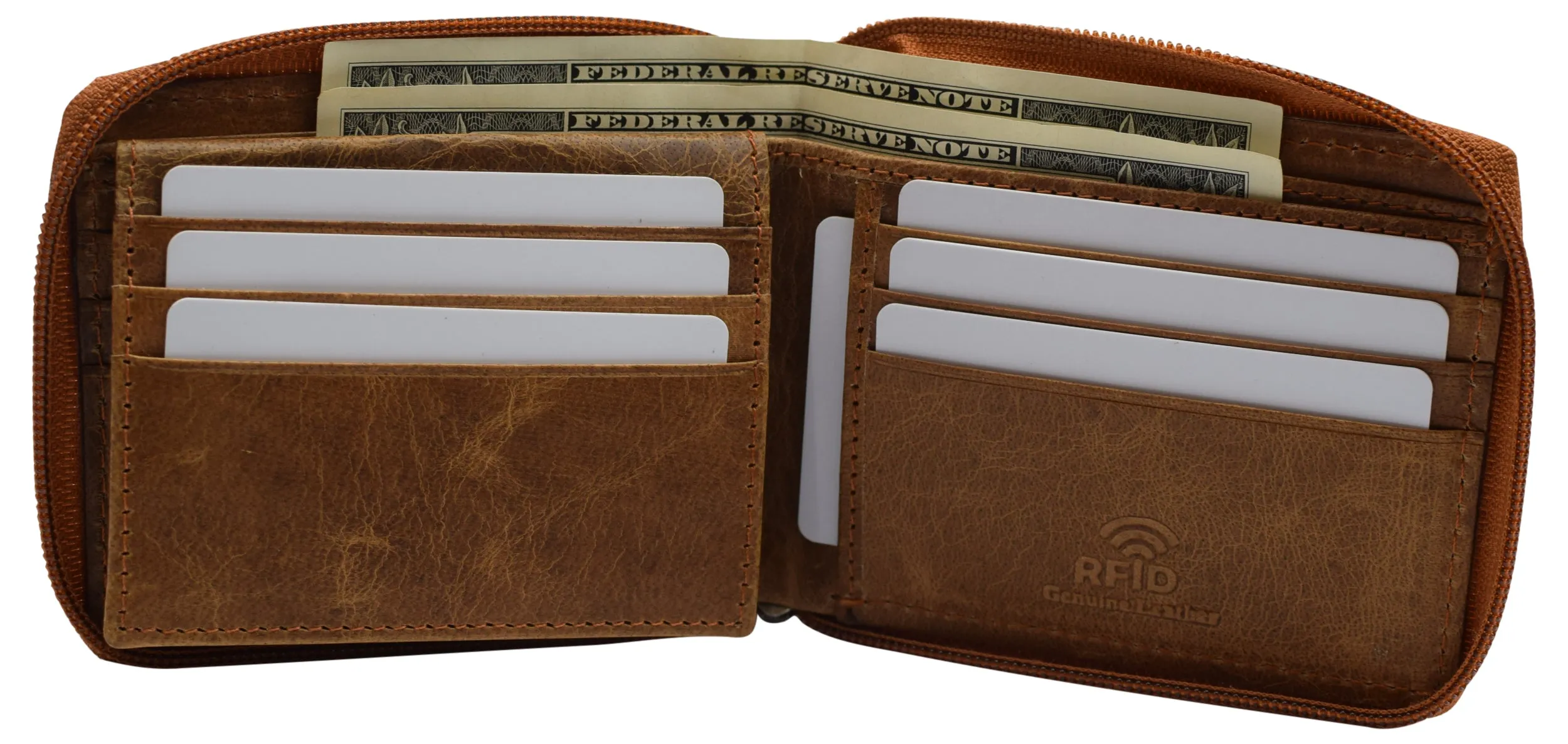 CAZORO USA Zipper Bifold Wallet For Men or Women RFID Safe Comes in a Gift Box