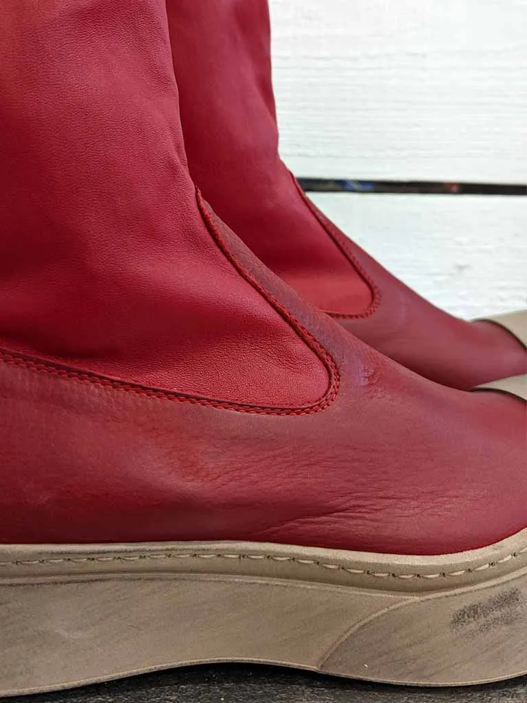 Chunky Stretch Ankle Boots - Red