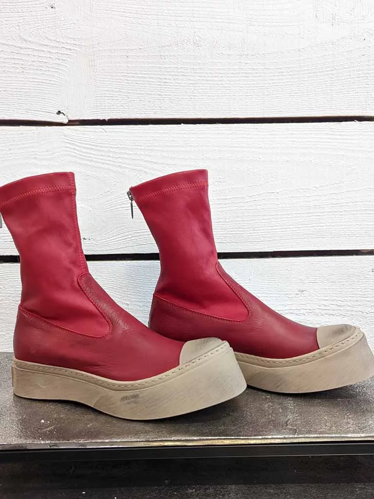 Chunky Stretch Ankle Boots - Red