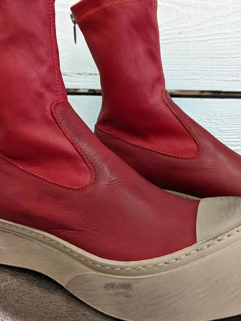 Chunky Stretch Ankle Boots - Red