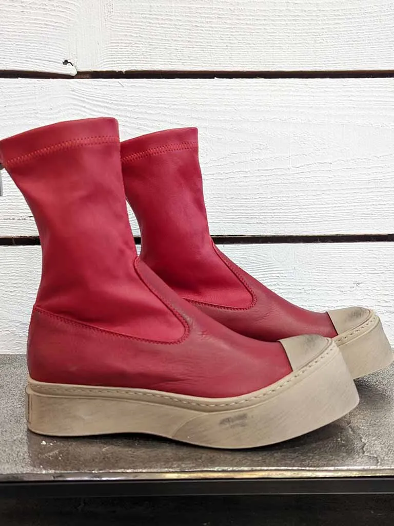 Chunky Stretch Ankle Boots - Red