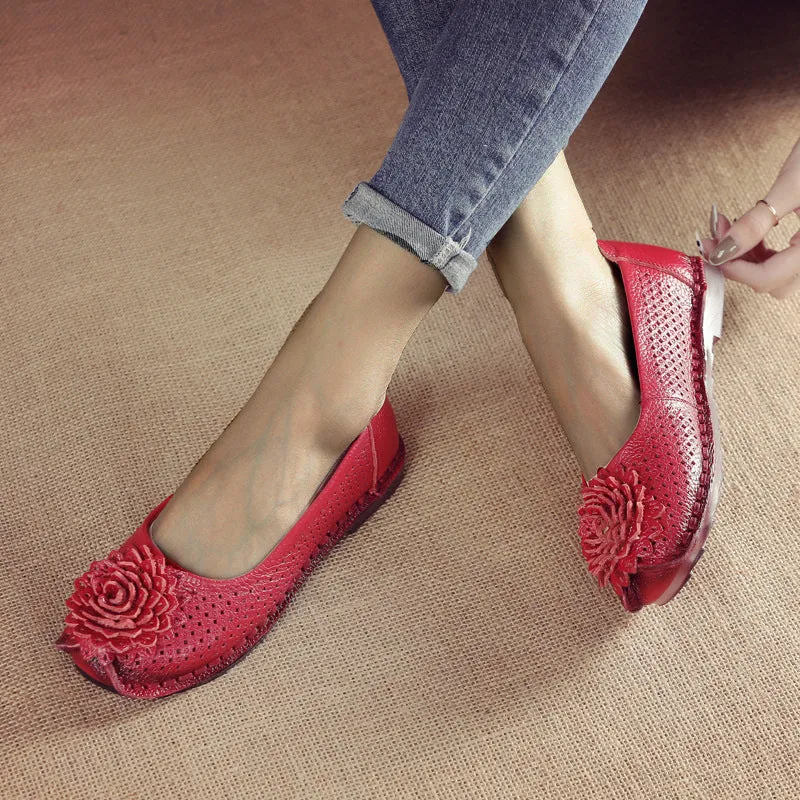 Cilool Summer top layer cowhide flat casual women's shoes