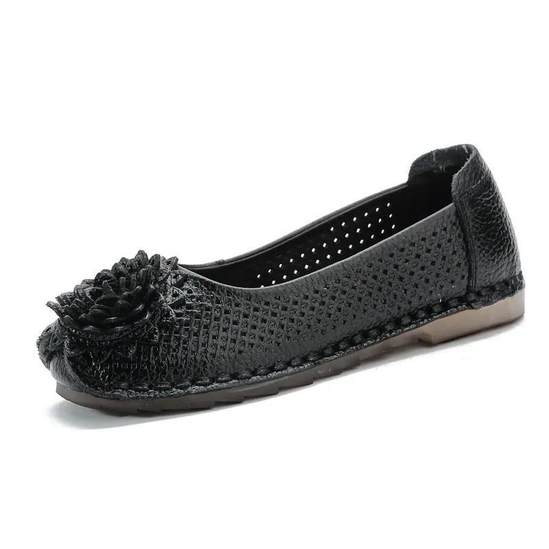 Cilool Summer top layer cowhide flat casual women's shoes