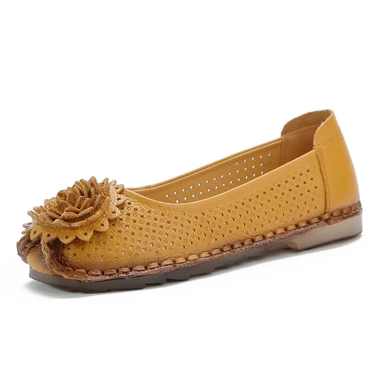 Cilool Summer top layer cowhide flat casual women's shoes