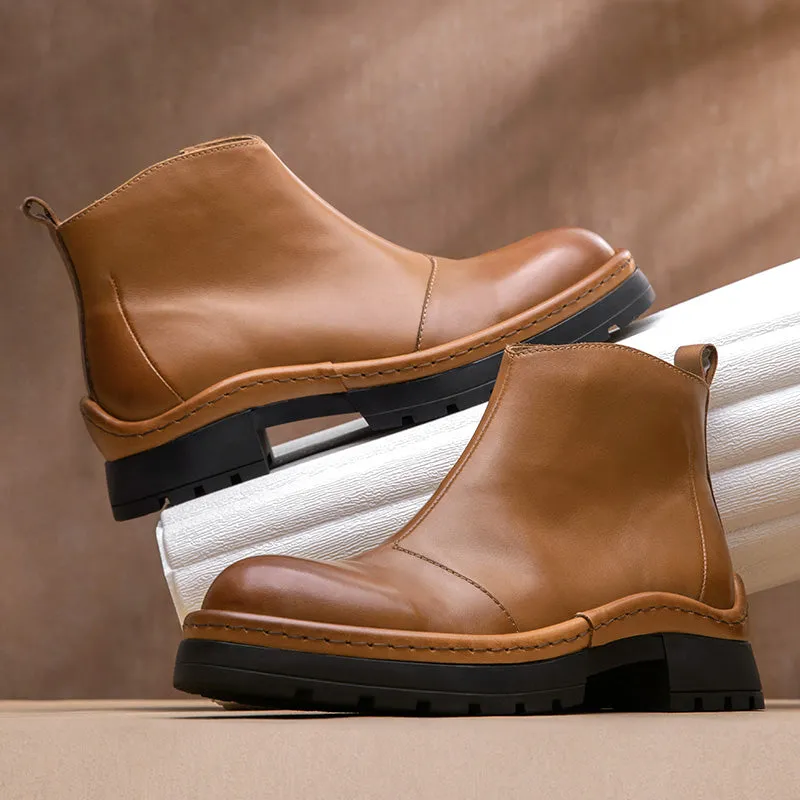 ClassicCow Leather Slip On Luxury Ankle Boots
