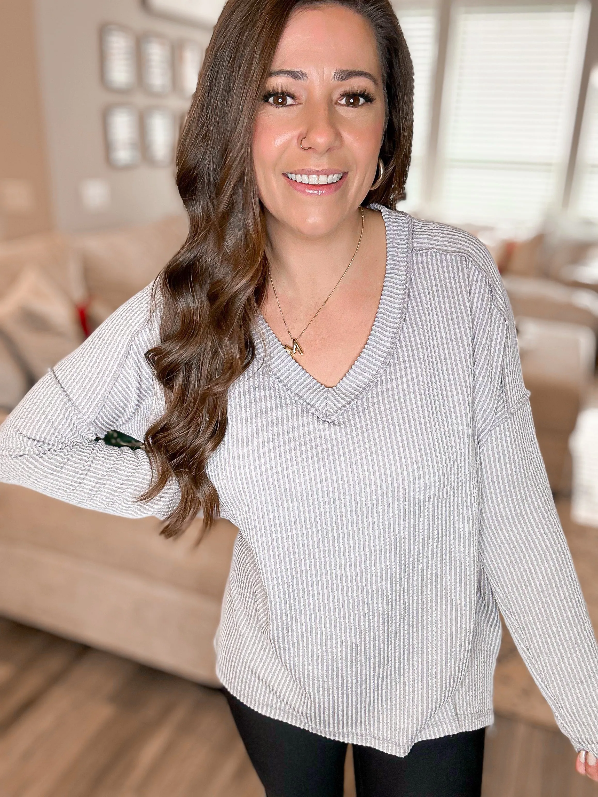 Cloudy Day Exposed Seam Waffle Knit Top