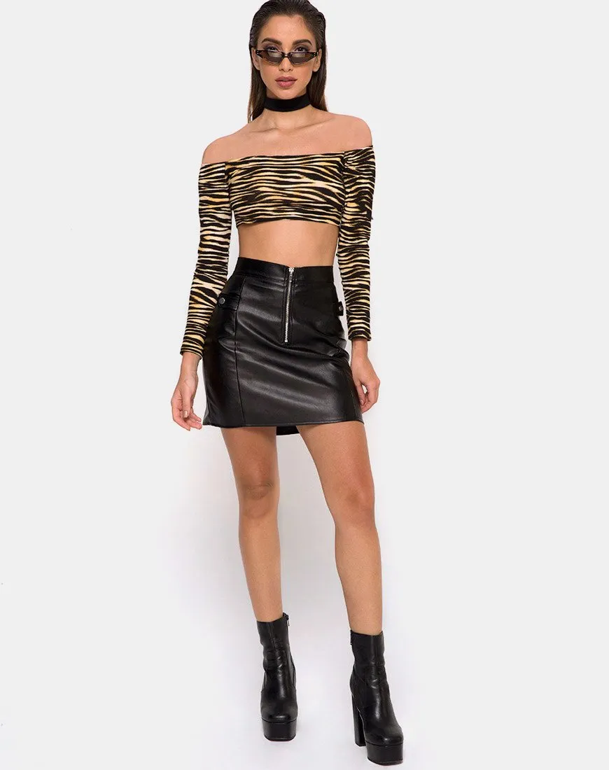 Coga Off Shoulder Top in Zip's Zebra Brown