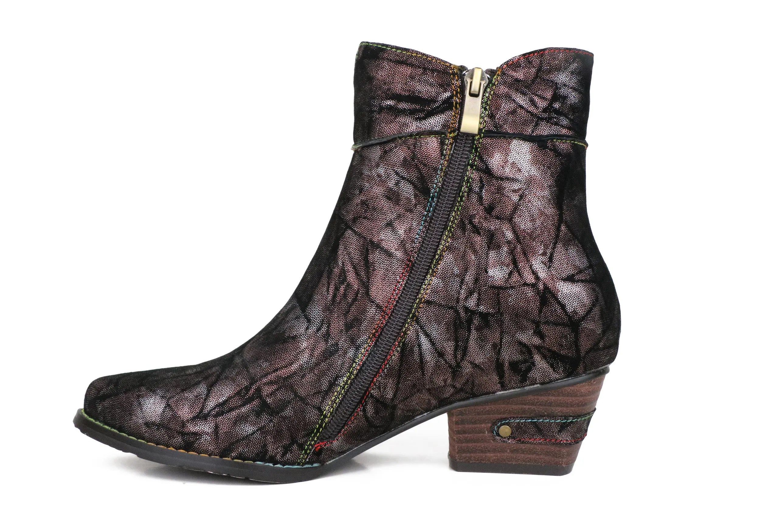 CrazycatZ Womens Ankle Boots Bohemian Block Heel Leather  Ankle Bootie Black