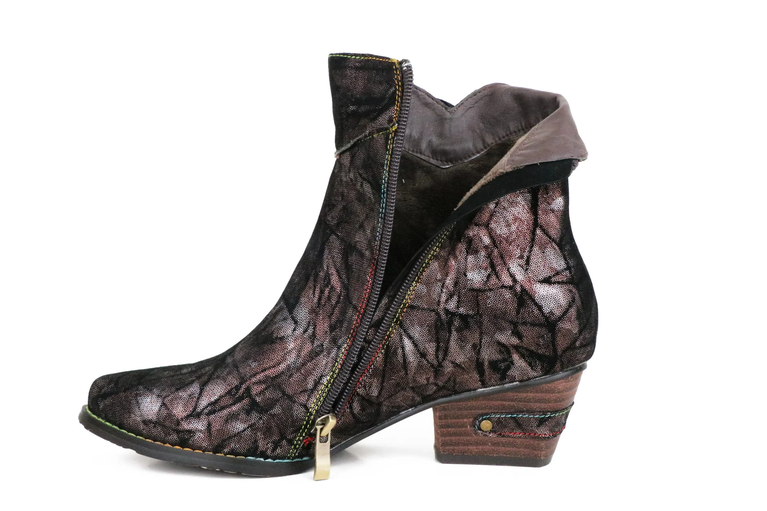 CrazycatZ Womens Ankle Boots Bohemian Block Heel Leather  Ankle Bootie Black