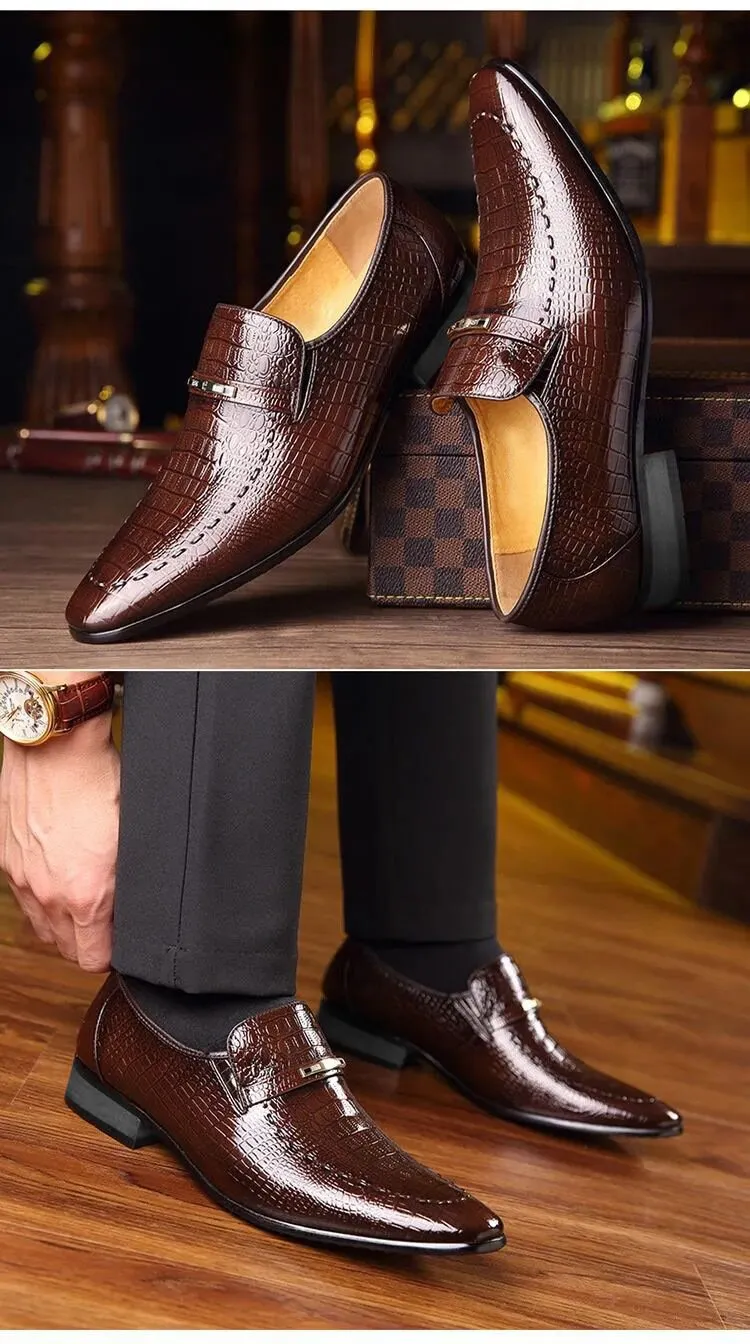 Crocodile Pattern Casual Embossed Leather Shoes