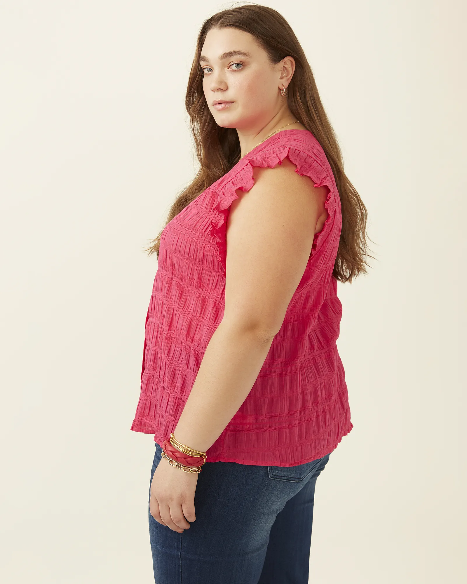 Elia Button Up Frilly Top | Pink