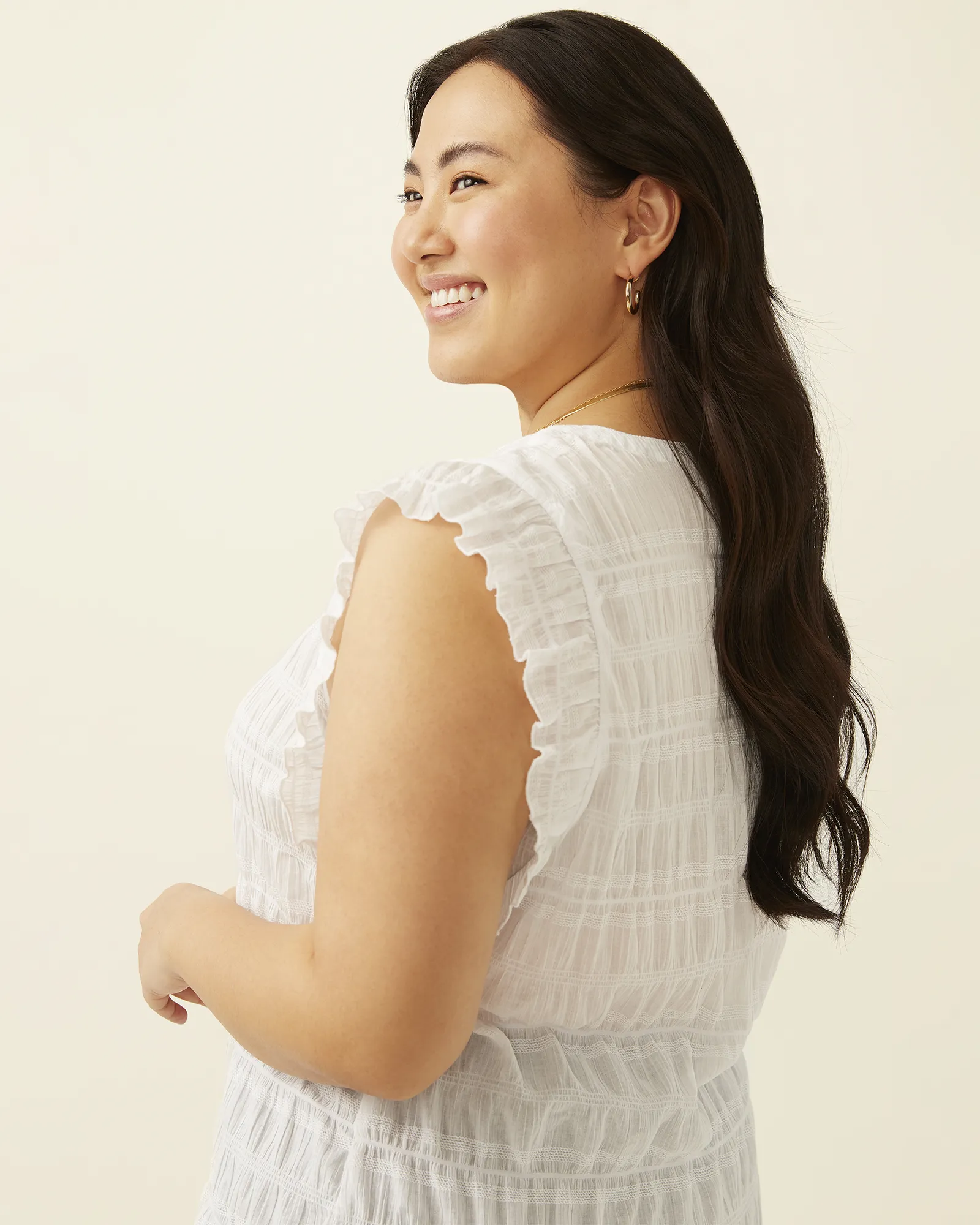 Elia Button Up Frilly Top | White