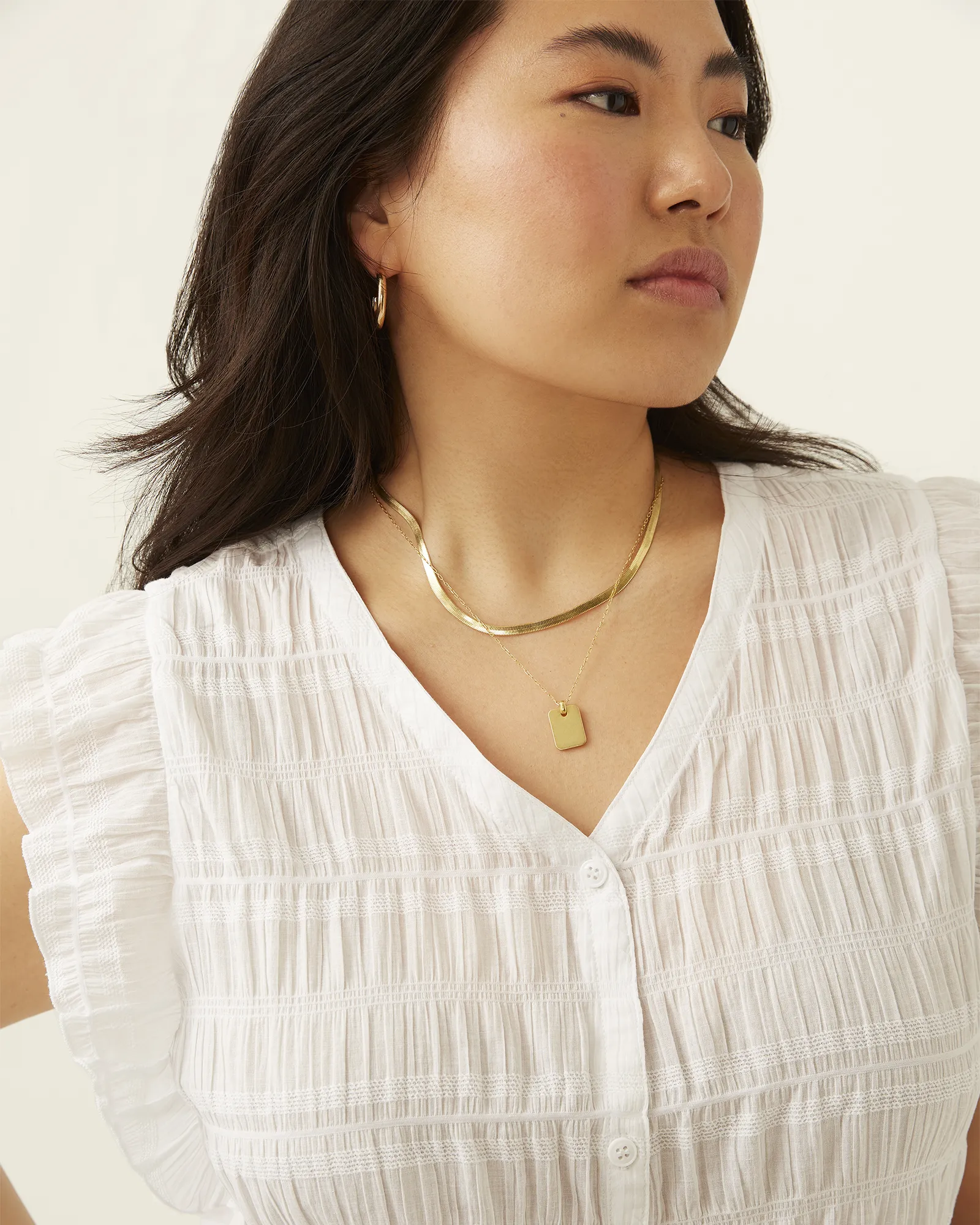 Elia Button Up Frilly Top | White