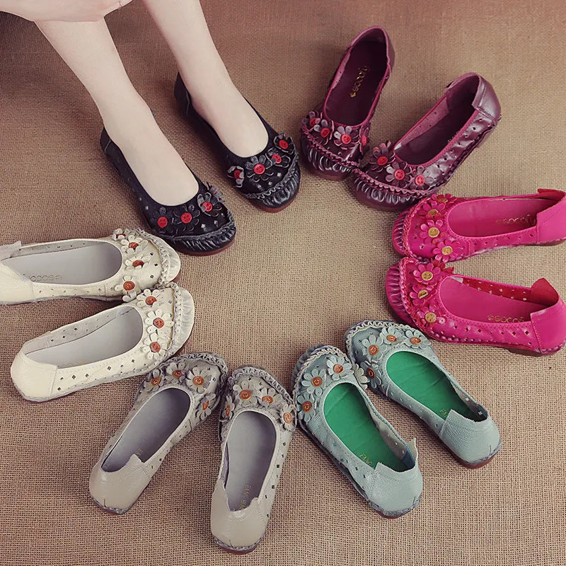 Ethnic Genuine Leather Flower Women's Single Shoes
