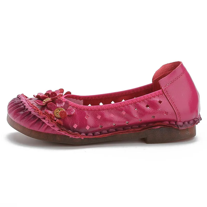 Ethnic Genuine Leather Flower Women's Single Shoes