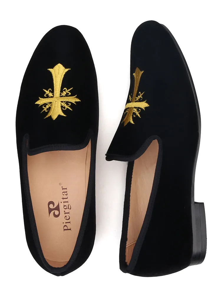 European version large size new style gold hand-embroidered velvet men's shoes loafers driving shoes smoking shoes