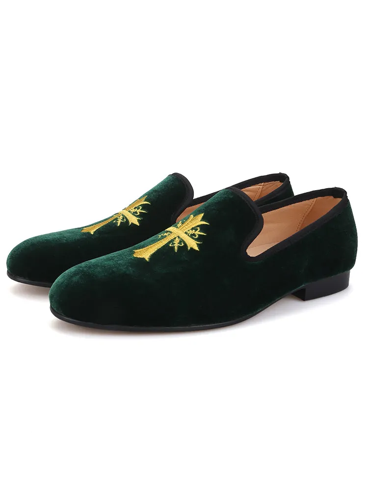 European version large size new style gold hand-embroidered velvet men's shoes loafers driving shoes smoking shoes