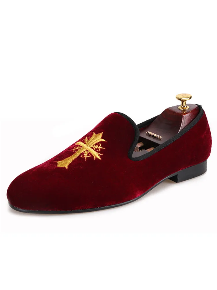 European version large size new style gold hand-embroidered velvet men's shoes loafers driving shoes smoking shoes