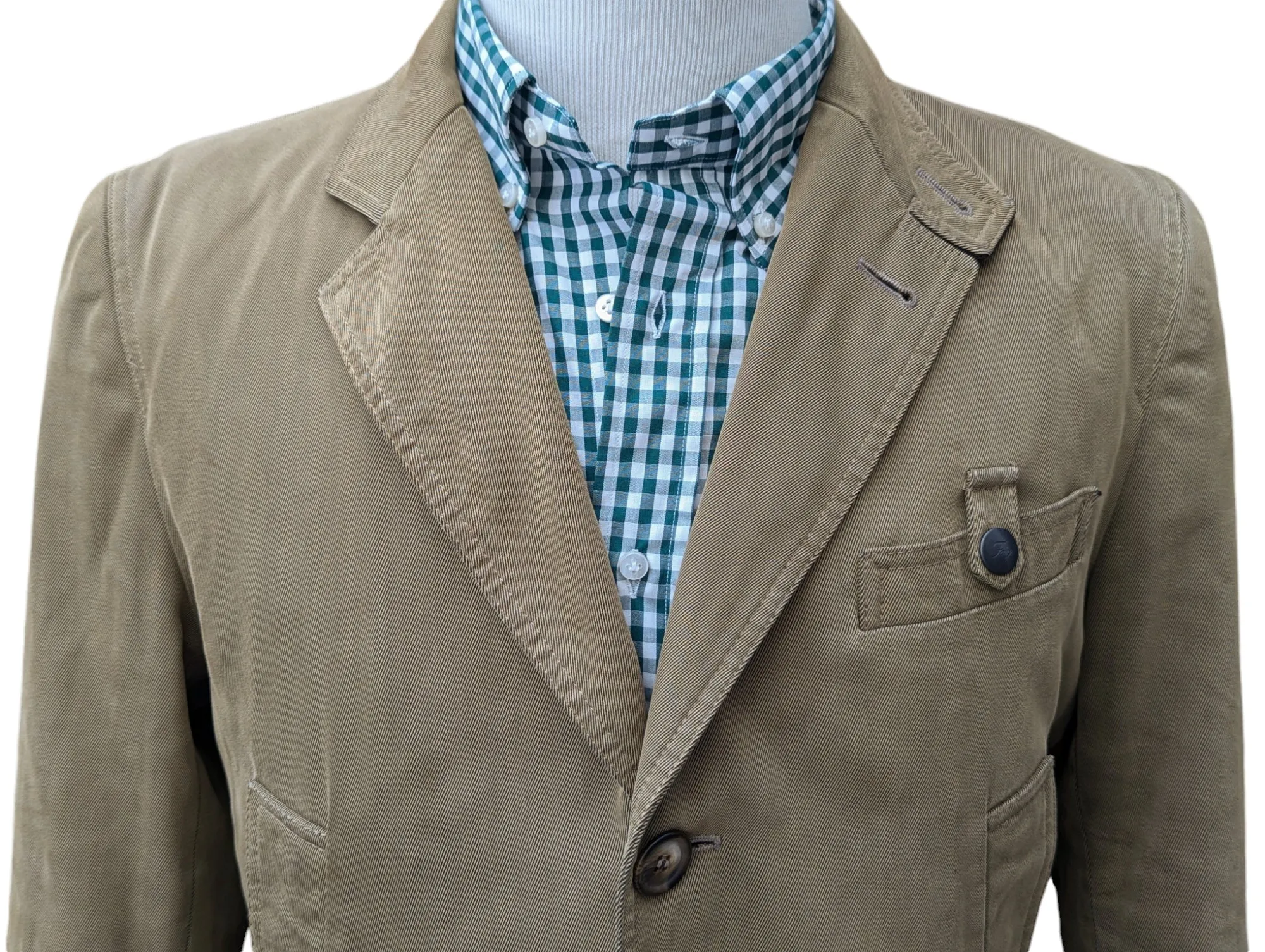 Fay Driving Coat M Tan 3-Button Heavy Cotton Twill