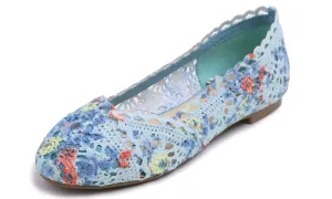 Feversole Women's Comfort Breathable Knit Crochet Shoes Lace Ballet Flats